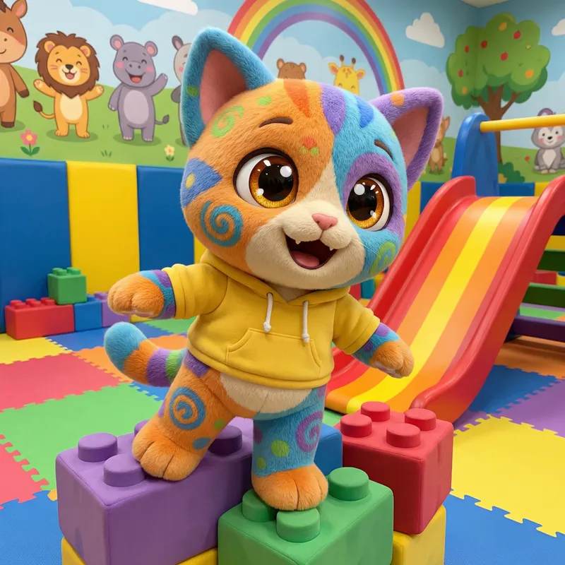 Playful Colorful Cat Character for Kids