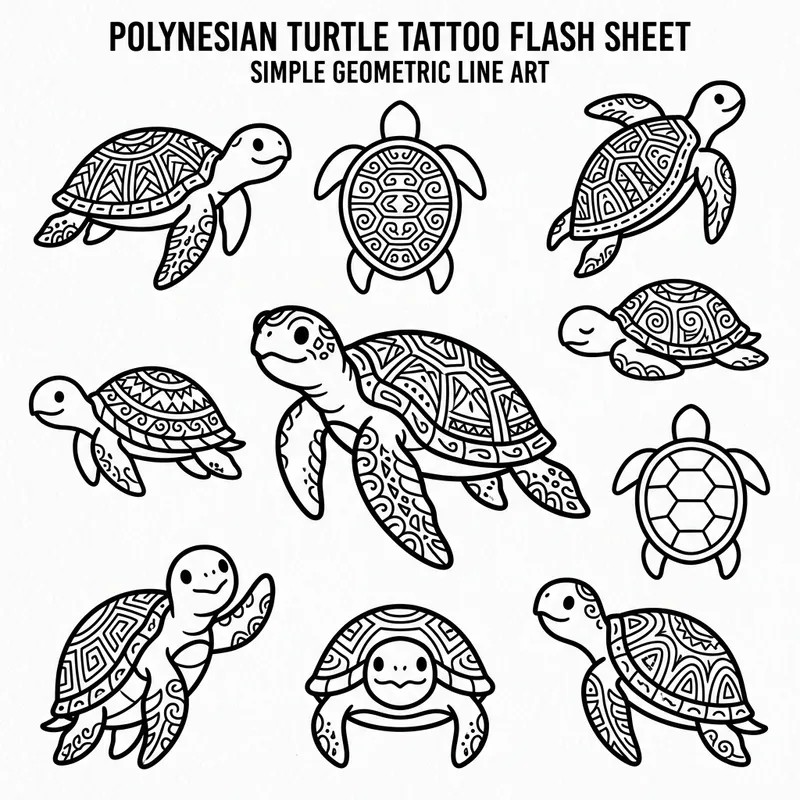 Polynesian Turtle Vector Line Art | Reference Sheet for Tattoo