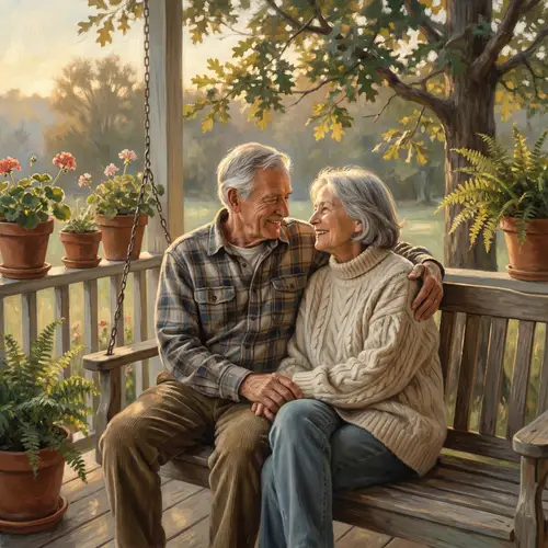 Heartwarming Portrait of Elderly Love at Sunset