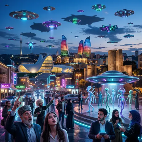Futuristic Baku Azerbaijan Streets: Alien Invasion Fantasy