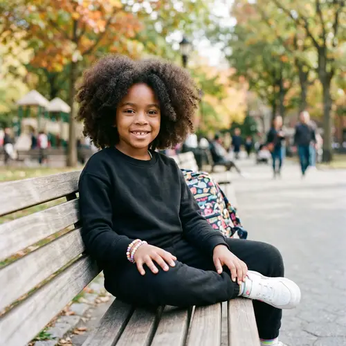 Stylish Afro-Haired Girl in Trendy Black Outfits