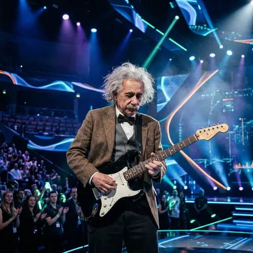 Einstein Rocks: Electric Guitar Performance in Futuristic Space