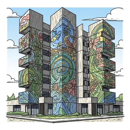 Brutalist Building with Stunning Mural Art