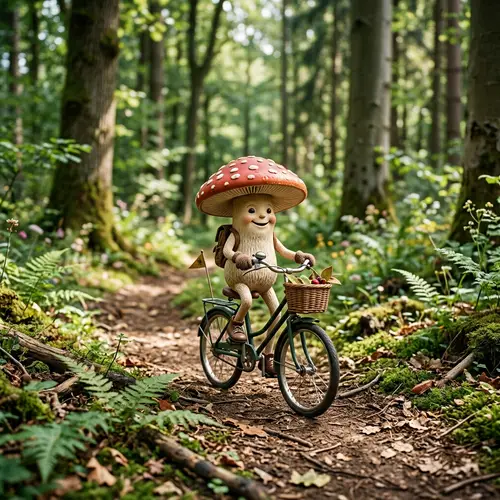 A Mushroom Riding a Bicycle