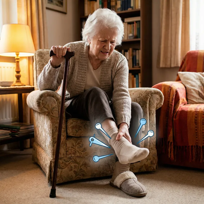Elderly Woman Portraying Neuropathy Symptoms | Reflection on Mobility Challenges Elderly Woman Portraying Neuropathy Symptoms | Reflection on Mobility Challenges