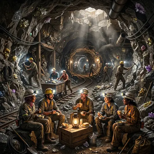 Intricate Cave System with Miners and Gems | Mining Scene