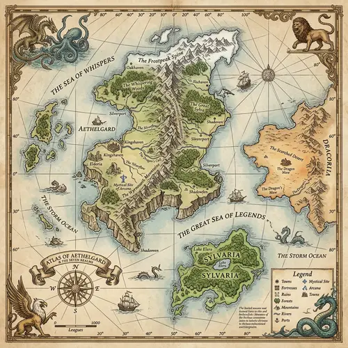 Fantasy World Map: Cartographer's Atlas of Diverse Continents