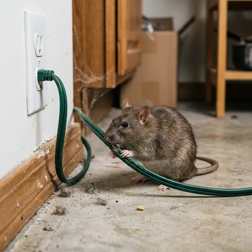 Urban Wildlife: Rat Nibbling on Electrical Cord