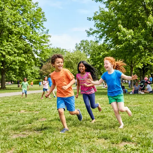 Playful Children Enjoying Tag Game in Park