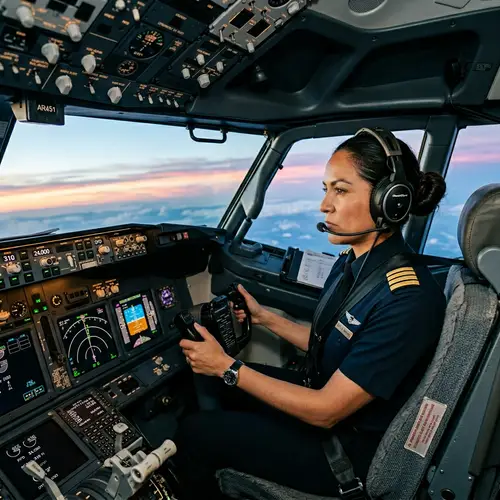Female Hispanic Pilot in Airplane Cockpit | Aviation Professional