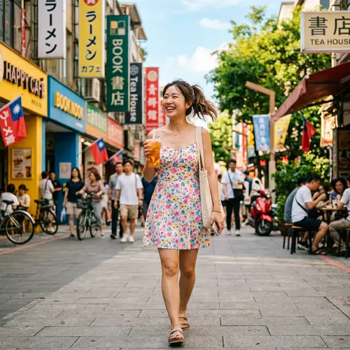 East Asian Woman Enjoying Summer Day | Bright Mood City Walk