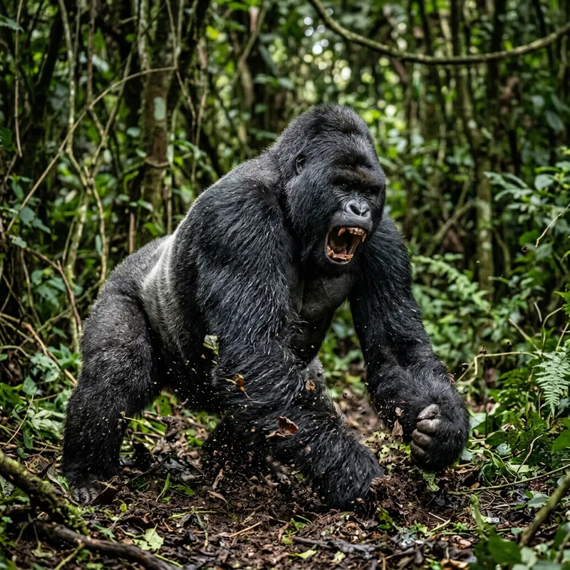Furious Gorilla Thumping Ground - Realistic Photo Furious Gorilla Thumping Ground - Realistic Photo