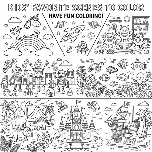 Black and White Children's Coloring Pages - Cute Animals, Robots, Unicorns & More