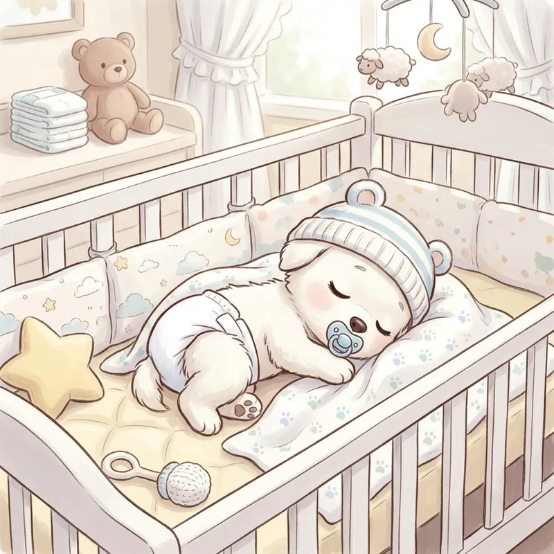 Snoopy Baby Sleeping in Crib | Newborn Puppy with Pacifier