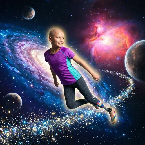 Courageous Girl Travelling Through Cosmos with Superpower