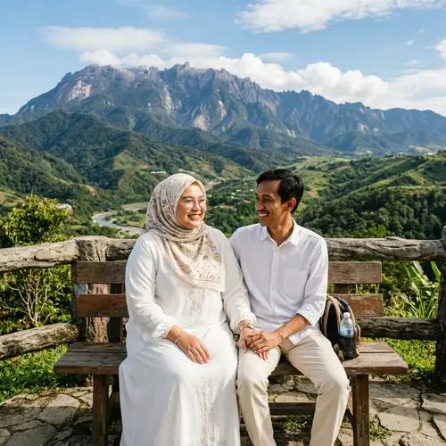 Southeast Asian Couple in White Attire Enjoying Mountain View