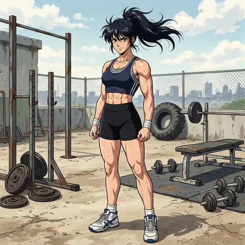 Muscular Female Anime-Style Character | Gym Background