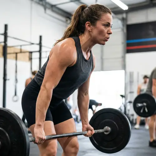 Caucasian Female Gym Workout: Strong & Fit in Intense Session