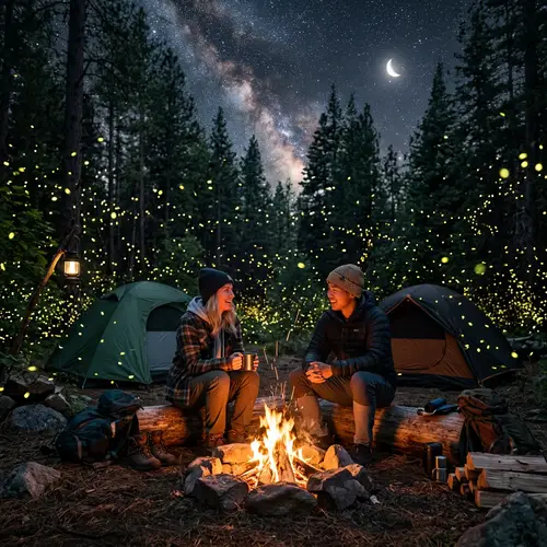 Enchanting Forest Camping Scene under Star-Lit Skies