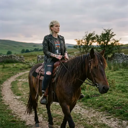 Unique Horseback Ride with a Blonde Rider