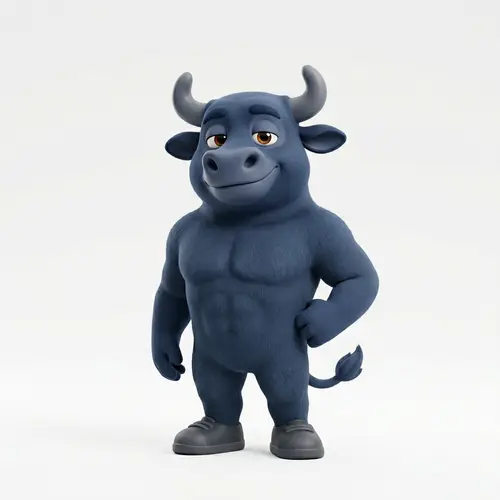 Chill Blue Bull Mascot 3D Render - Friendly & Modern