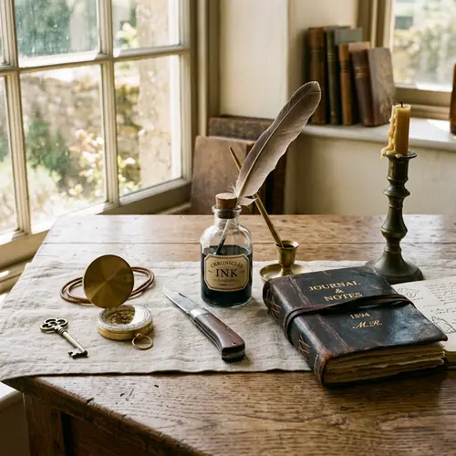 Handcrafted Goods Arranged on Wooden Table with Soft Natural Light