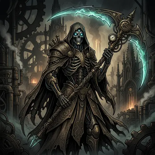 Mechanical Death Reaper with Cybernetic Enhancements - Dark Fantasy Art