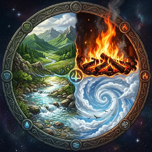 Four Elemental Circles: Earth, Water, Air, Fire