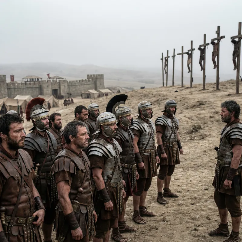 Roman Soldiers Witnessing Crucifixion Scene