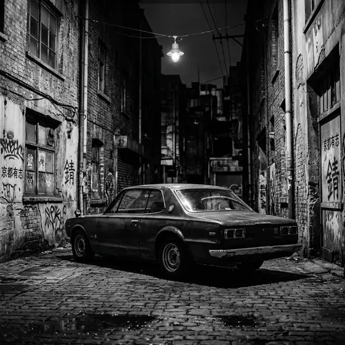 Vintage Nissan Skyline in Derelict Urban Setting