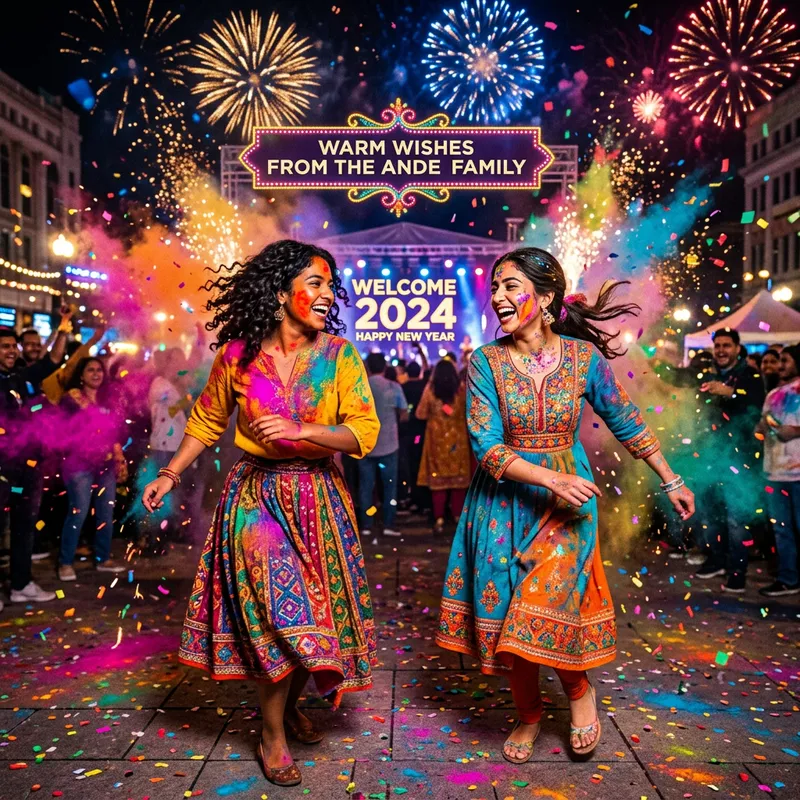 Happy New Year 2024 Image - Colorful Holi Celebration by Ande Family