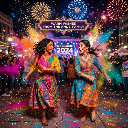 2024 New Year Celebration Image - Vibrant Holi Colors | Ande Family