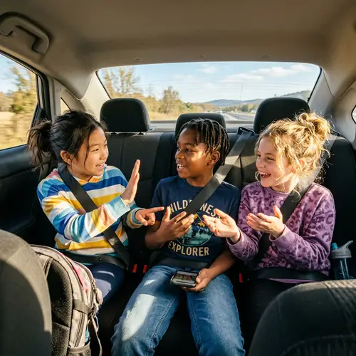 Playful Multi-Racial Kids Arguing in Car | Fun Car Ride Activity