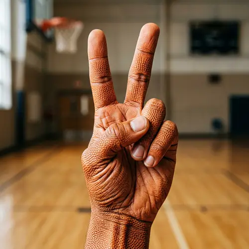 Realistic Peace Sign Hand Image with Basketball Texture