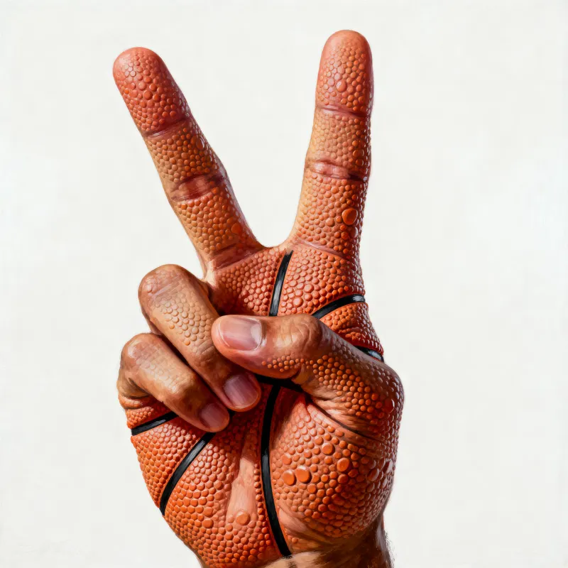 Realistic Peace Sign Hand Image with Basketball Texture