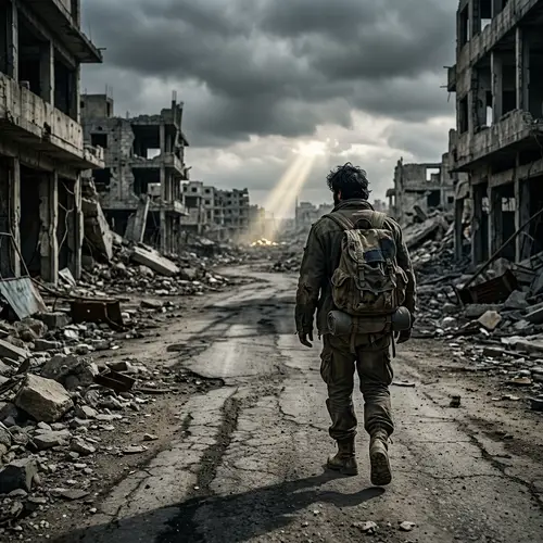 Post-Apocalyptic World: Eerie Scene of a Solitary Figure in Distressed Environment