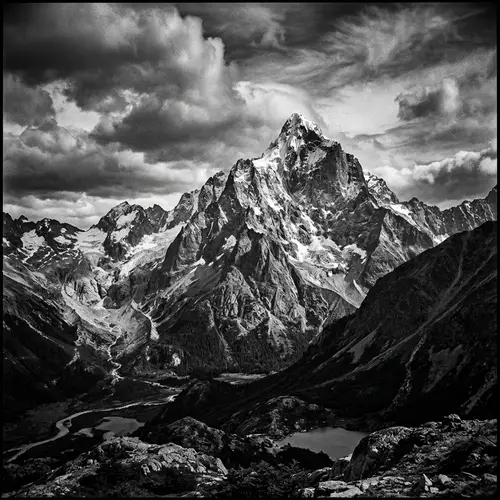 Vintage Monochromatic Mountain Image