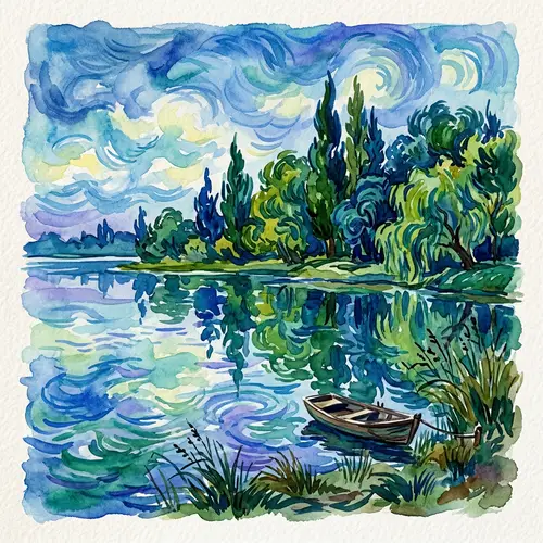 Serene Watercolor Painting Inspired by Vincent Van Gogh