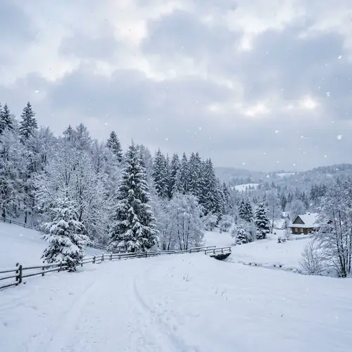 Serene Winter Landscape with Falling Snowflakes