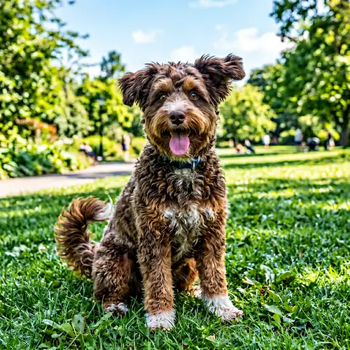 Cheerful Medium-Sized Dog with Wavy Fur in Lush Park