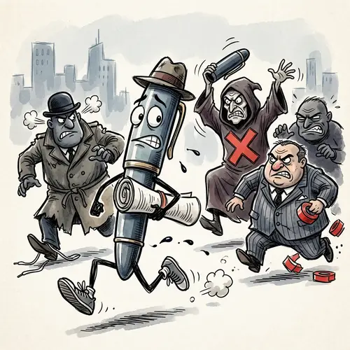 Cartoon of a Running Pen Escape from Villains