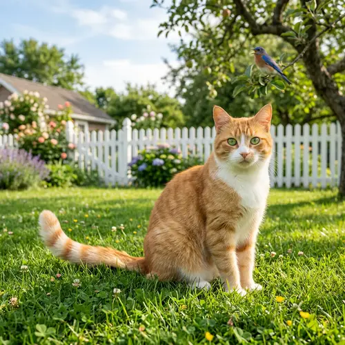 Orange and White Cat on Lush Green Lawn