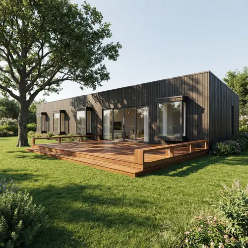 Modern Single-Story Wooden House with Deck