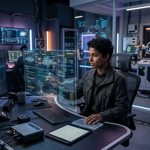 Futuristic Data Analysis by Gender-Neutral Individual | High-Tech Setup