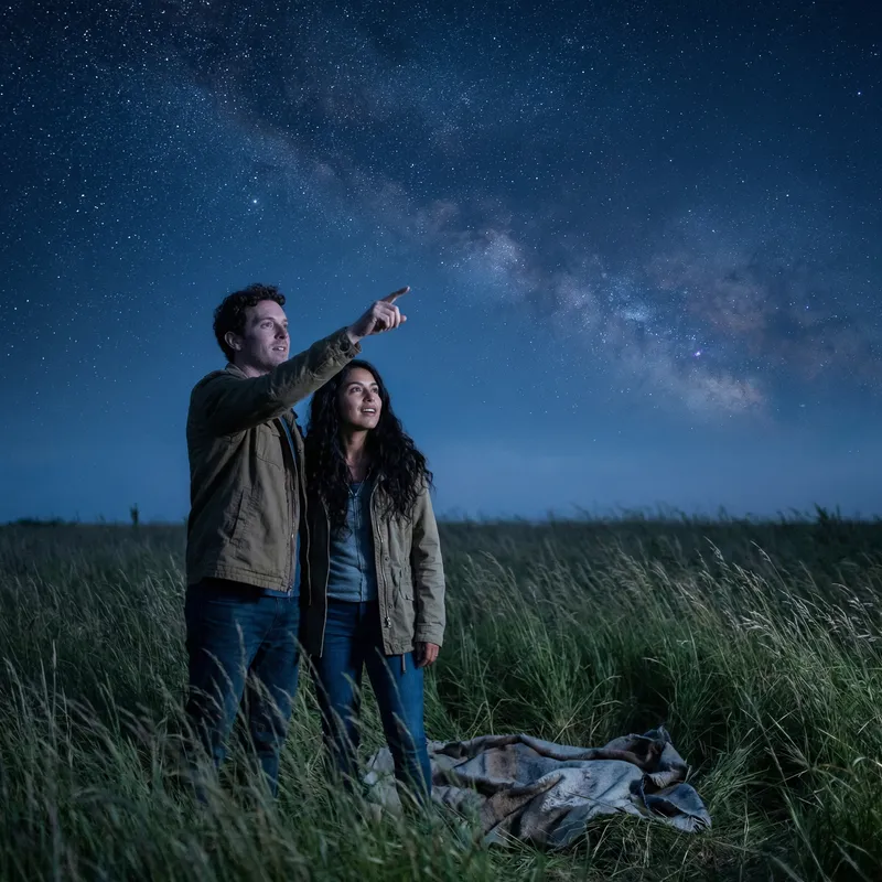 Two Lovers Looking at the Stars: A Romantic Scene