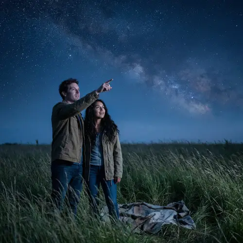 Two Lovers Looking at the Stars: A Romantic Scene
