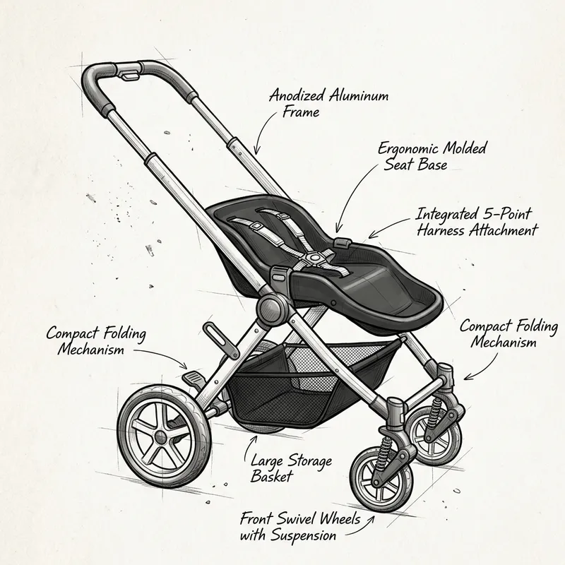Hand-Drawn Toddler Stroller Frame with Seat Base Hand-Drawn Toddler Stroller Frame with Seat Base