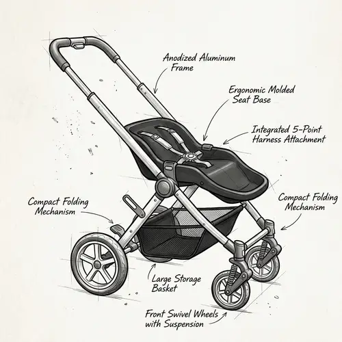 Hand-Drawn Toddler Stroller Frame with Seat Base