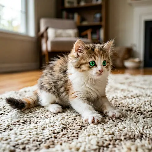 Adorable Kitten on Soft Rug | Playful and Curious