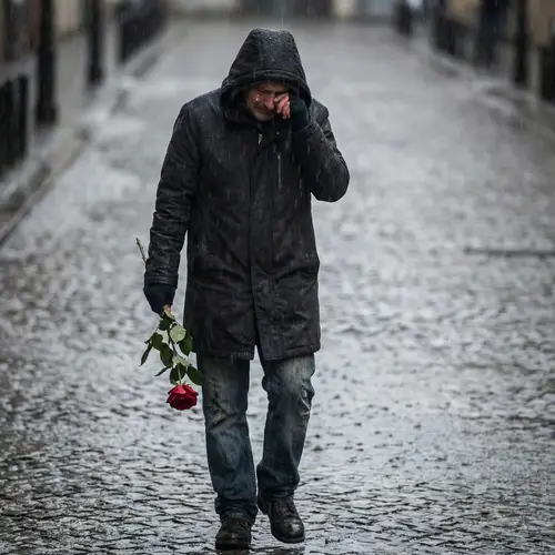 Emotional Scene in the Rain with a Red Rose | Tears and Thorns